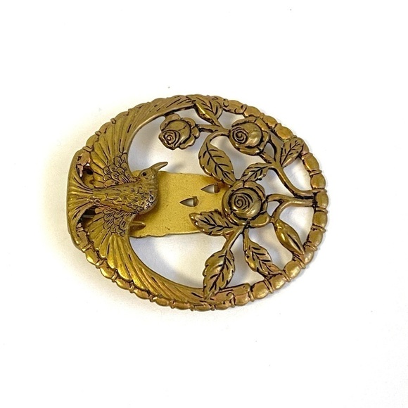 Vintage Bird Fur Clip Brass Gold Tone Floral Roses Hunger Games Katniss Style - Picture 7 of 9